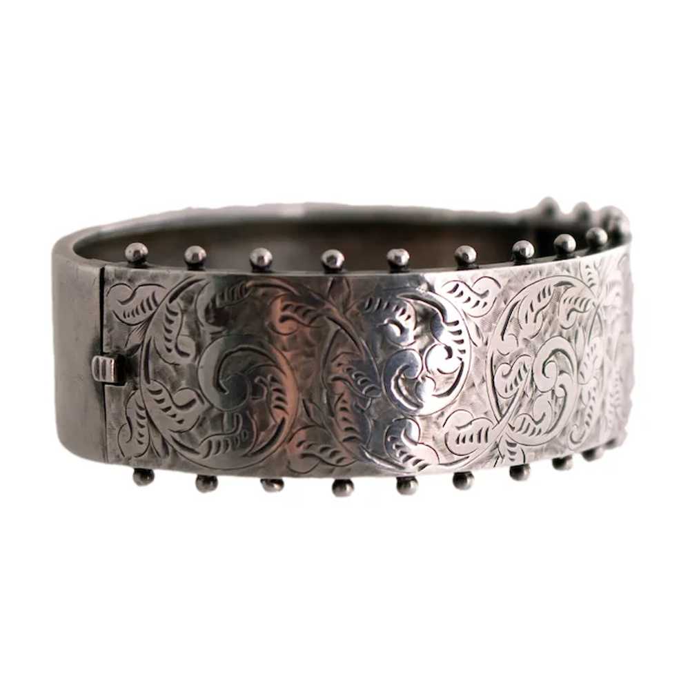 Antique Sterling Engraved Bangle Bracelet - image 2