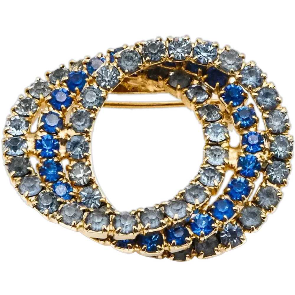 Vintage Gold Plated Blue Infinity Rhinestone Broo… - image 1