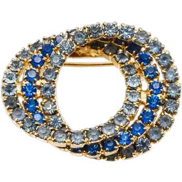 Vintage Gold Plated Blue Infinity Rhinestone Broo… - image 1