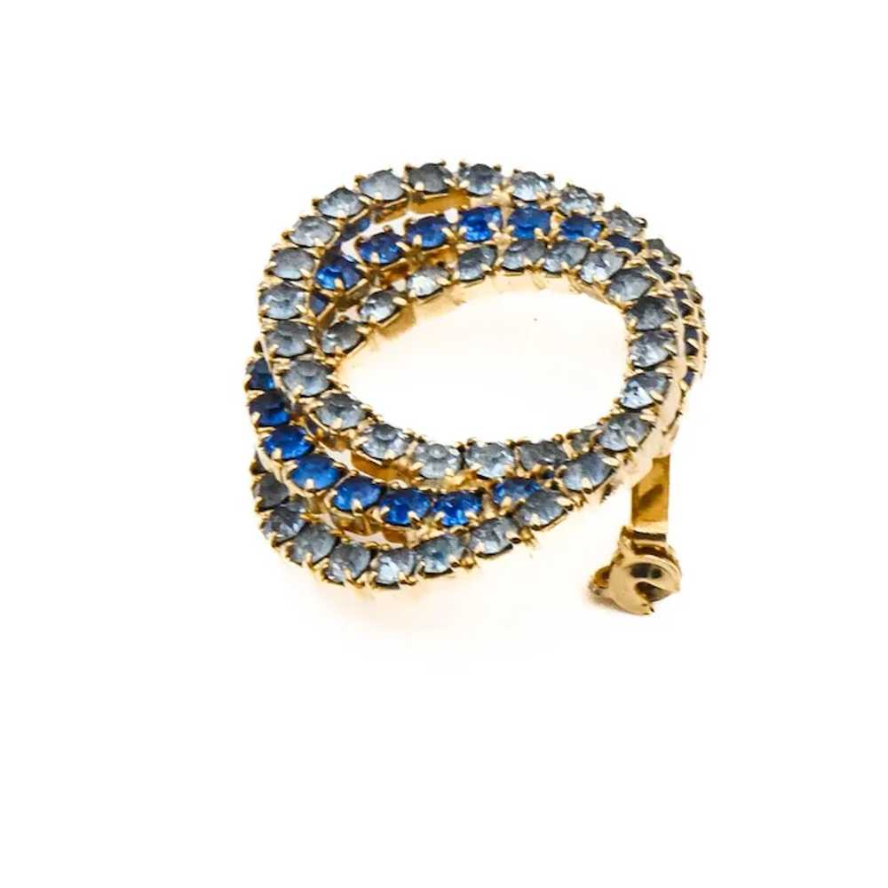 Vintage Gold Plated Blue Infinity Rhinestone Broo… - image 3