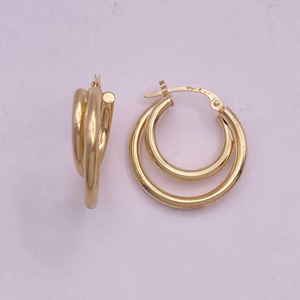 Double Hoop Vintage Earrings 14K Gold - image 4