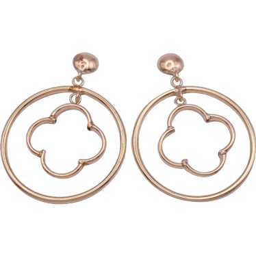 Vintage Dangle Earrings 14K Gold Quatrefoil Circle