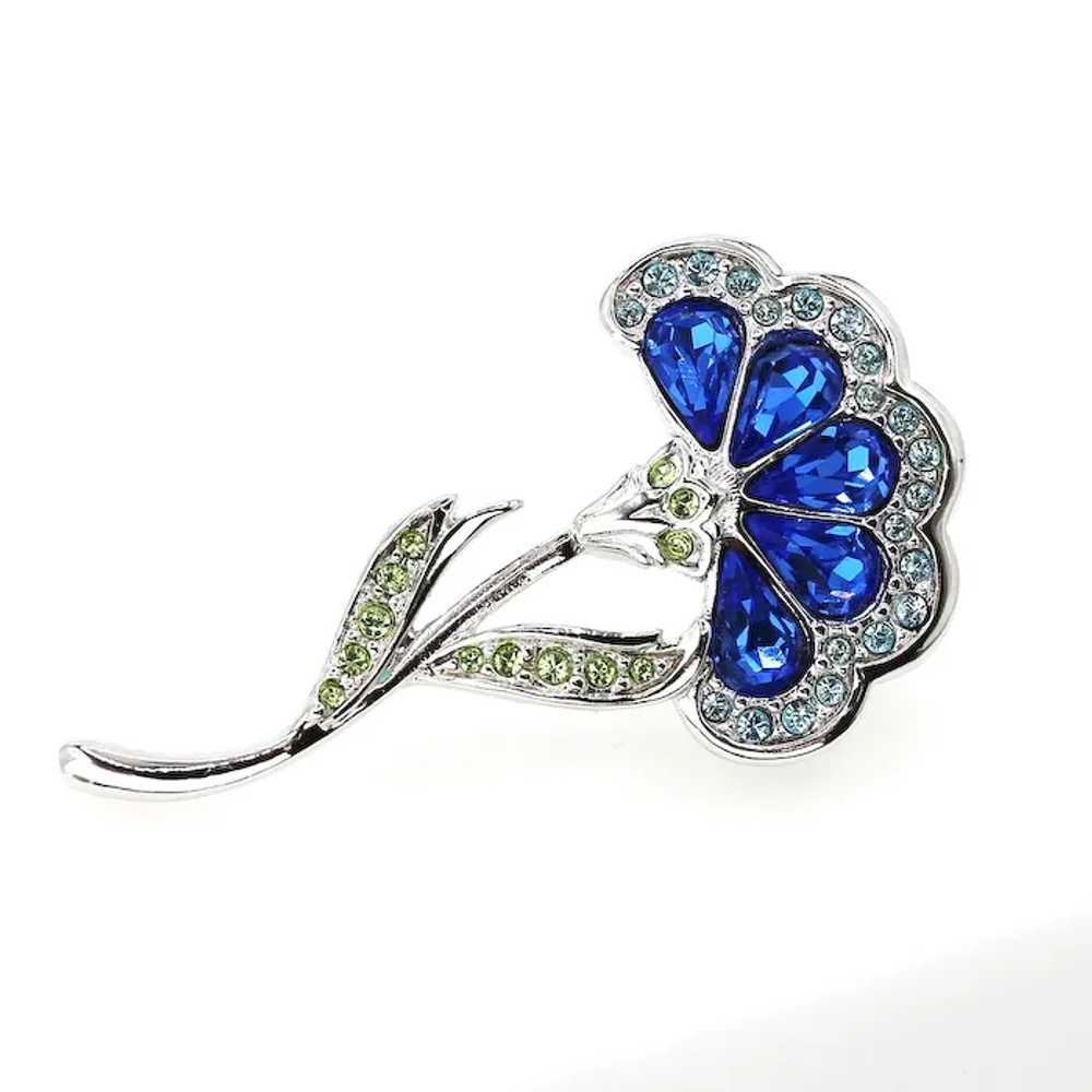 Swarovski Silver-Tone Flower Brooch – Blue & Gree… - image 2