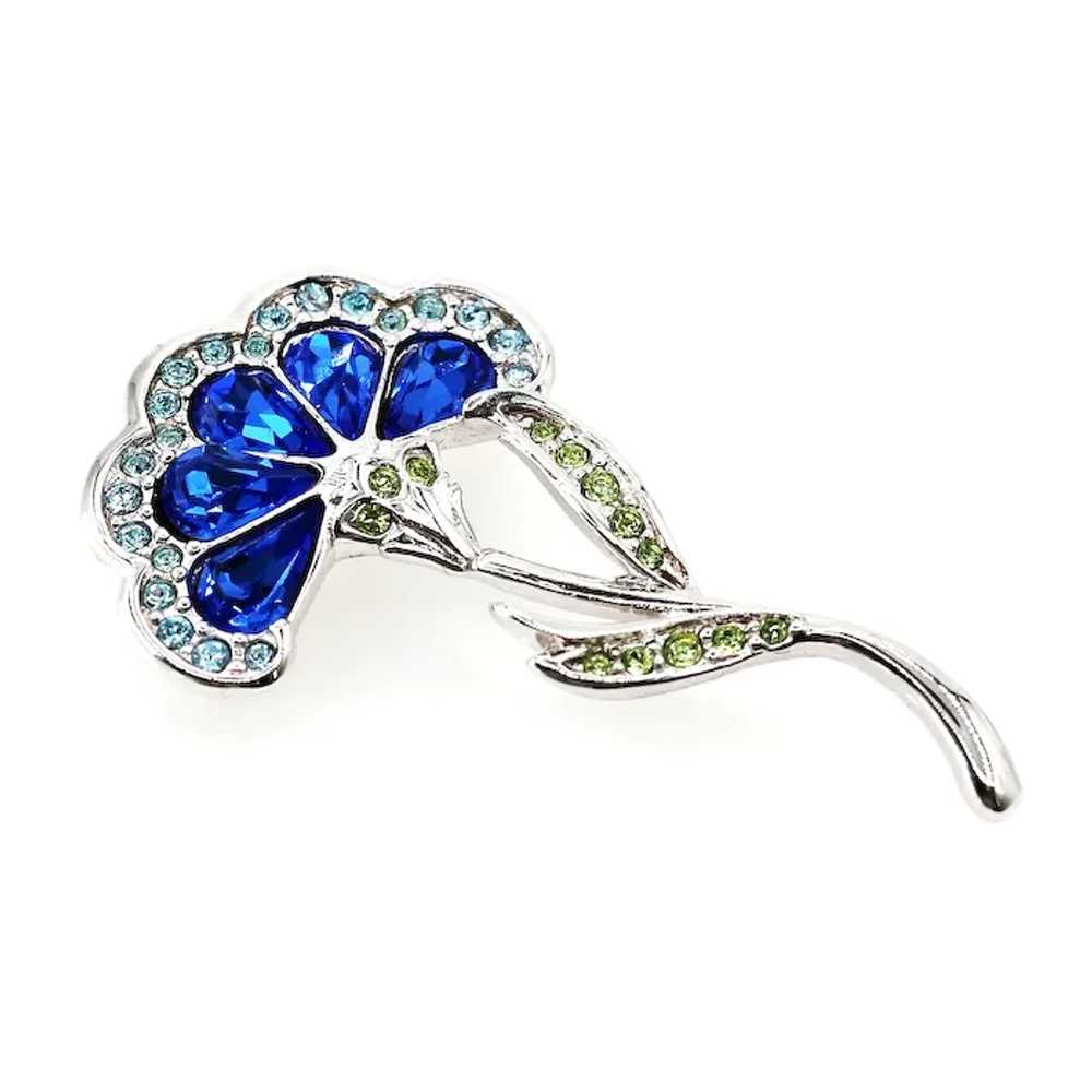 Swarovski Silver-Tone Flower Brooch – Blue & Gree… - image 3