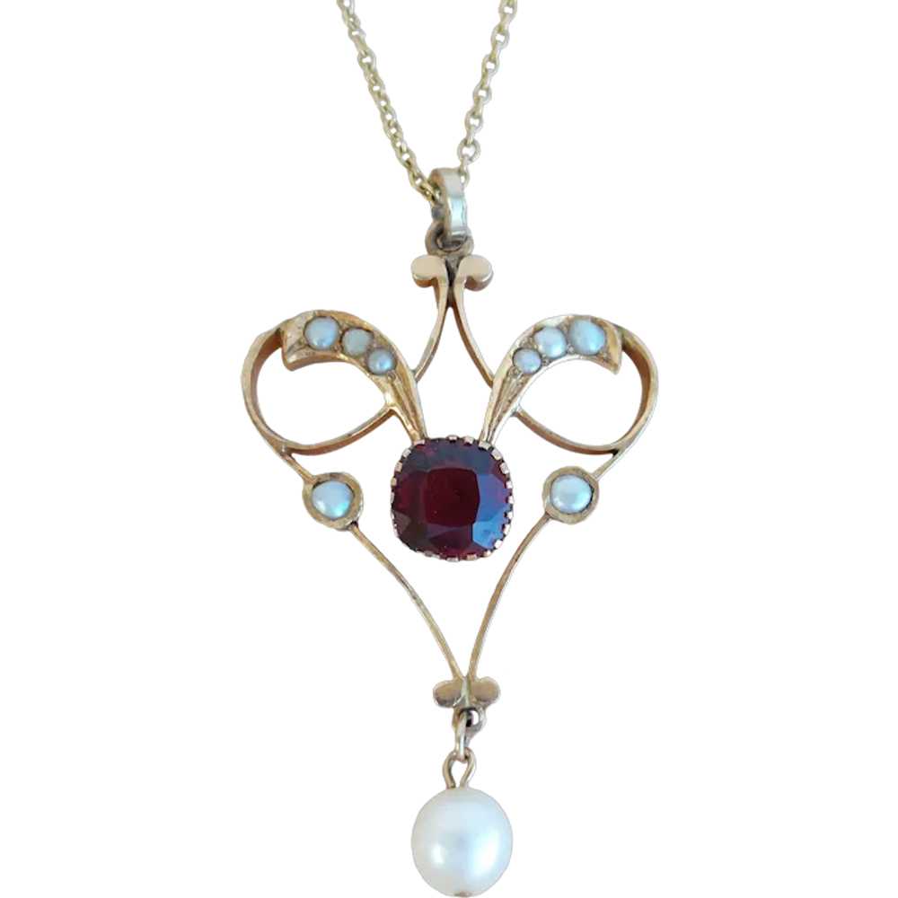 Antique 19th Century Art Nouveau 14K Gold Garnet … - image 1