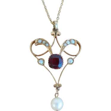 Antique 19th Century Art Nouveau 14K Gold Garnet … - image 1