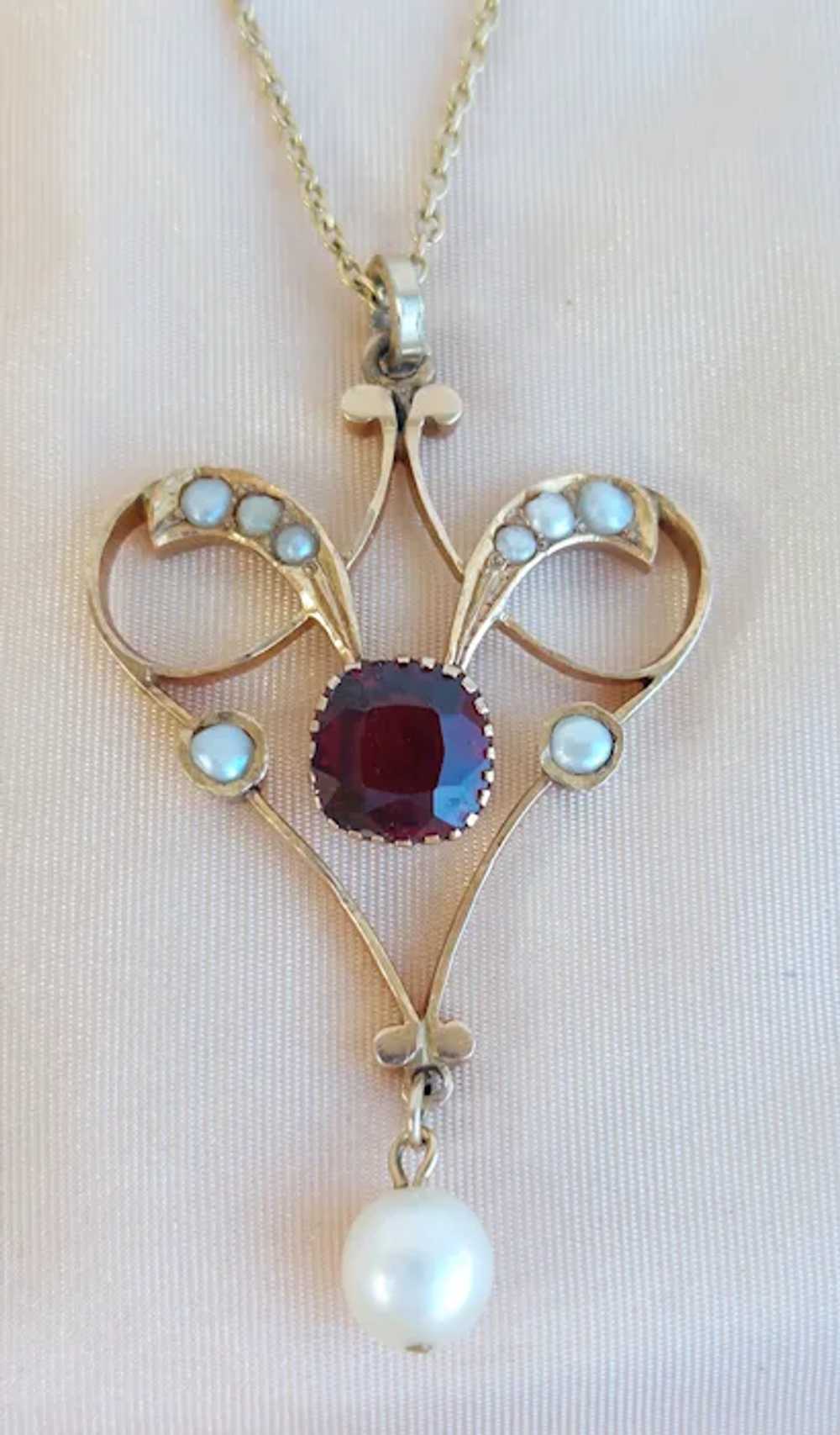 Antique 19th Century Art Nouveau 14K Gold Garnet … - image 2