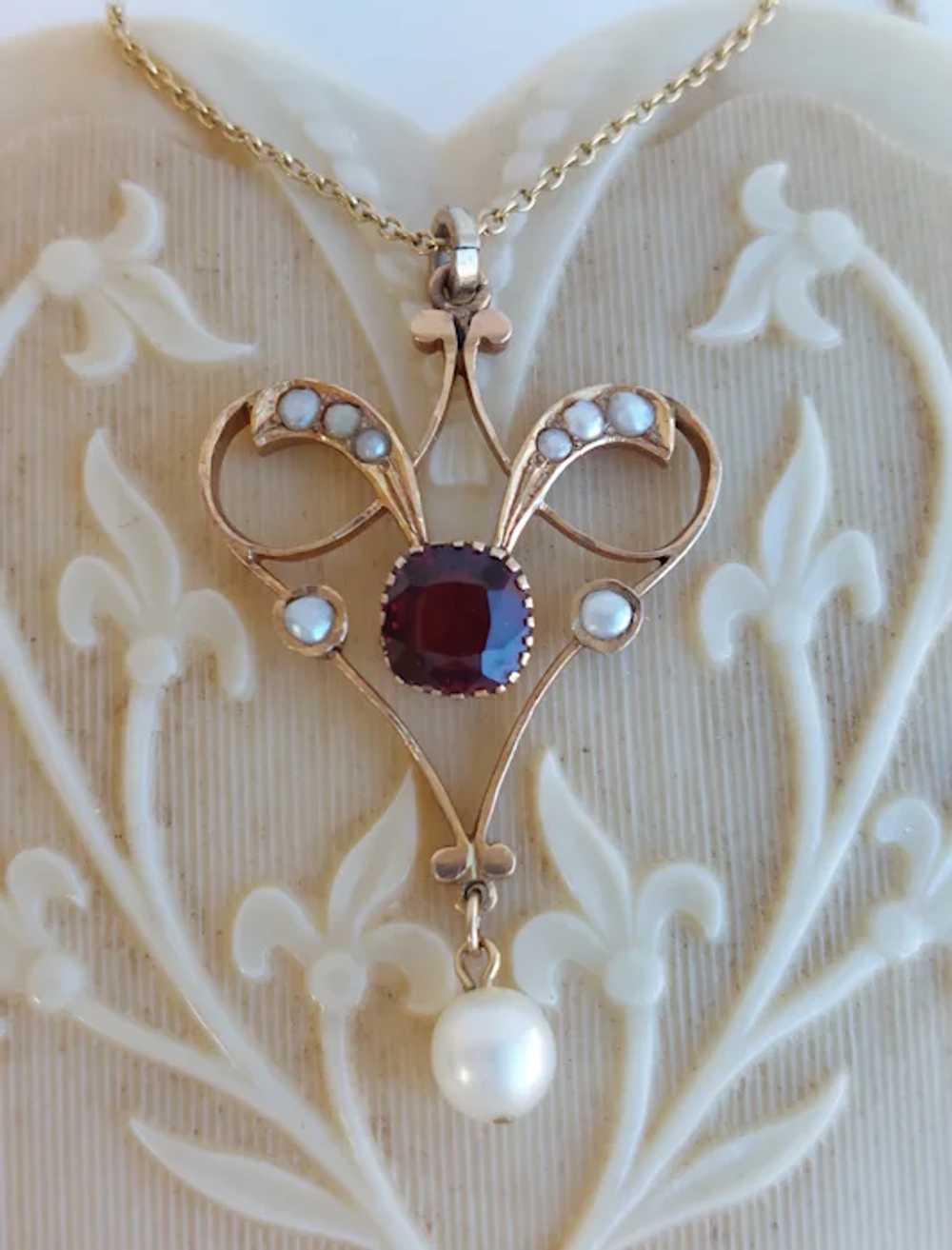 Antique 19th Century Art Nouveau 14K Gold Garnet … - image 3