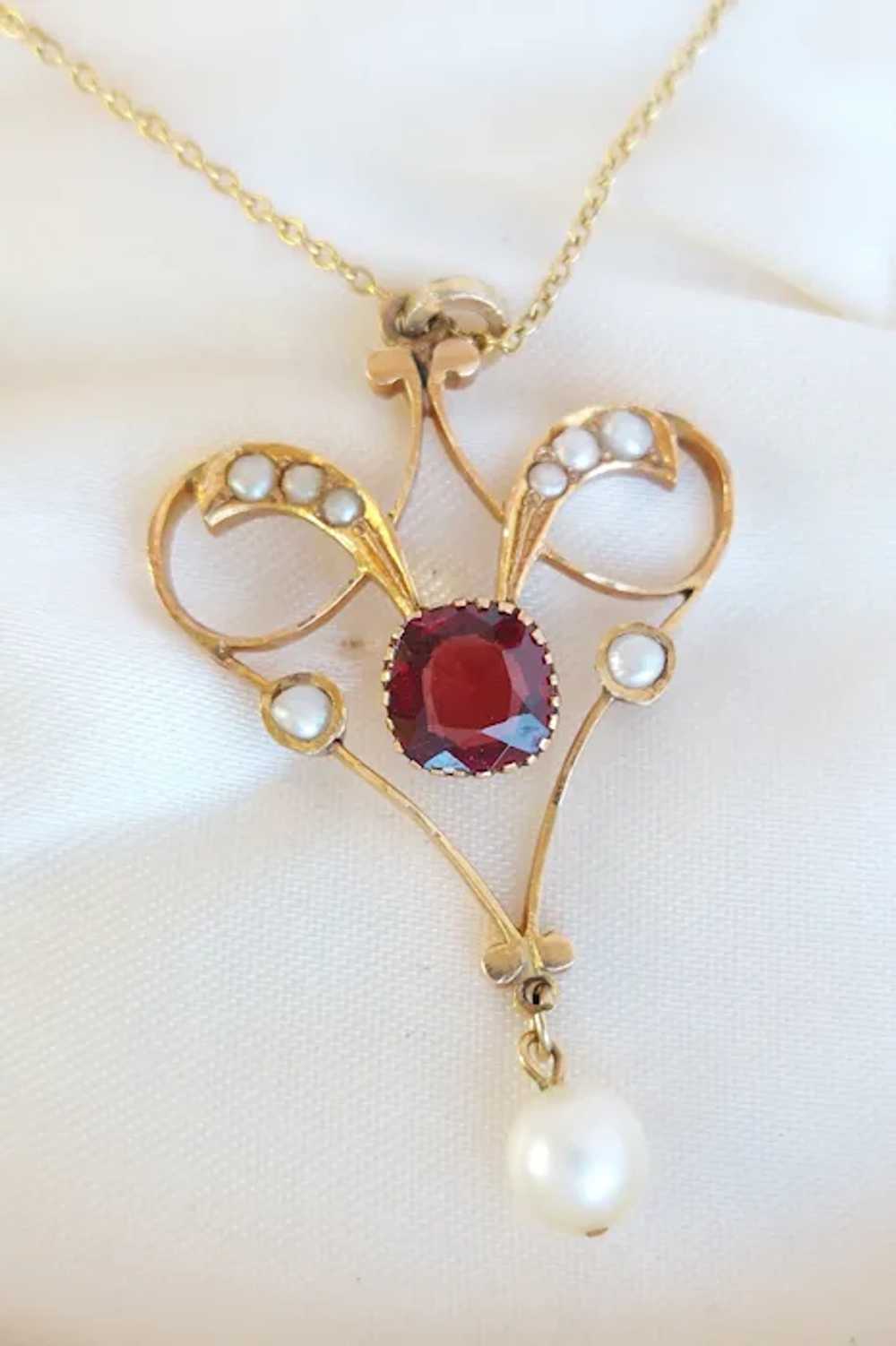 Antique 19th Century Art Nouveau 14K Gold Garnet … - image 4