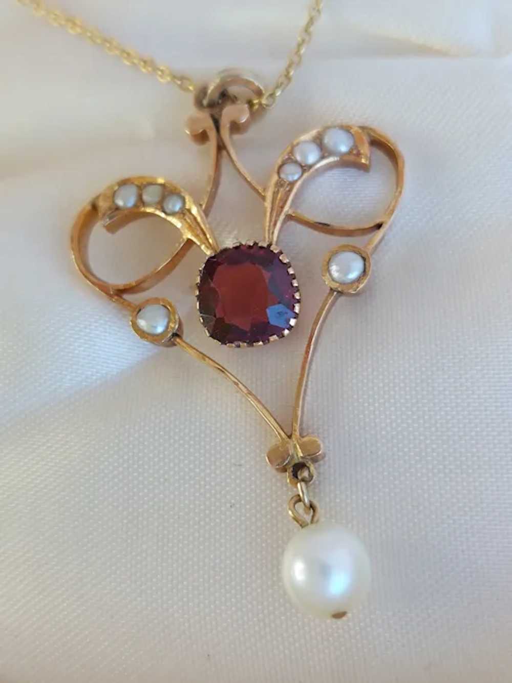 Antique 19th Century Art Nouveau 14K Gold Garnet … - image 5