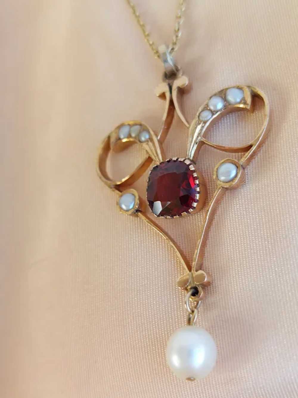 Antique 19th Century Art Nouveau 14K Gold Garnet … - image 8