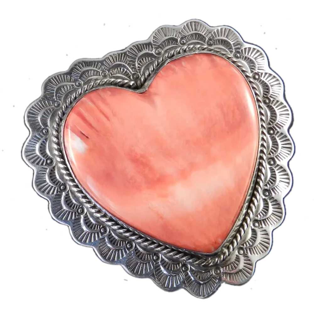 Southwestern Sterling Silver Spiny Oyster Heart B… - image 1