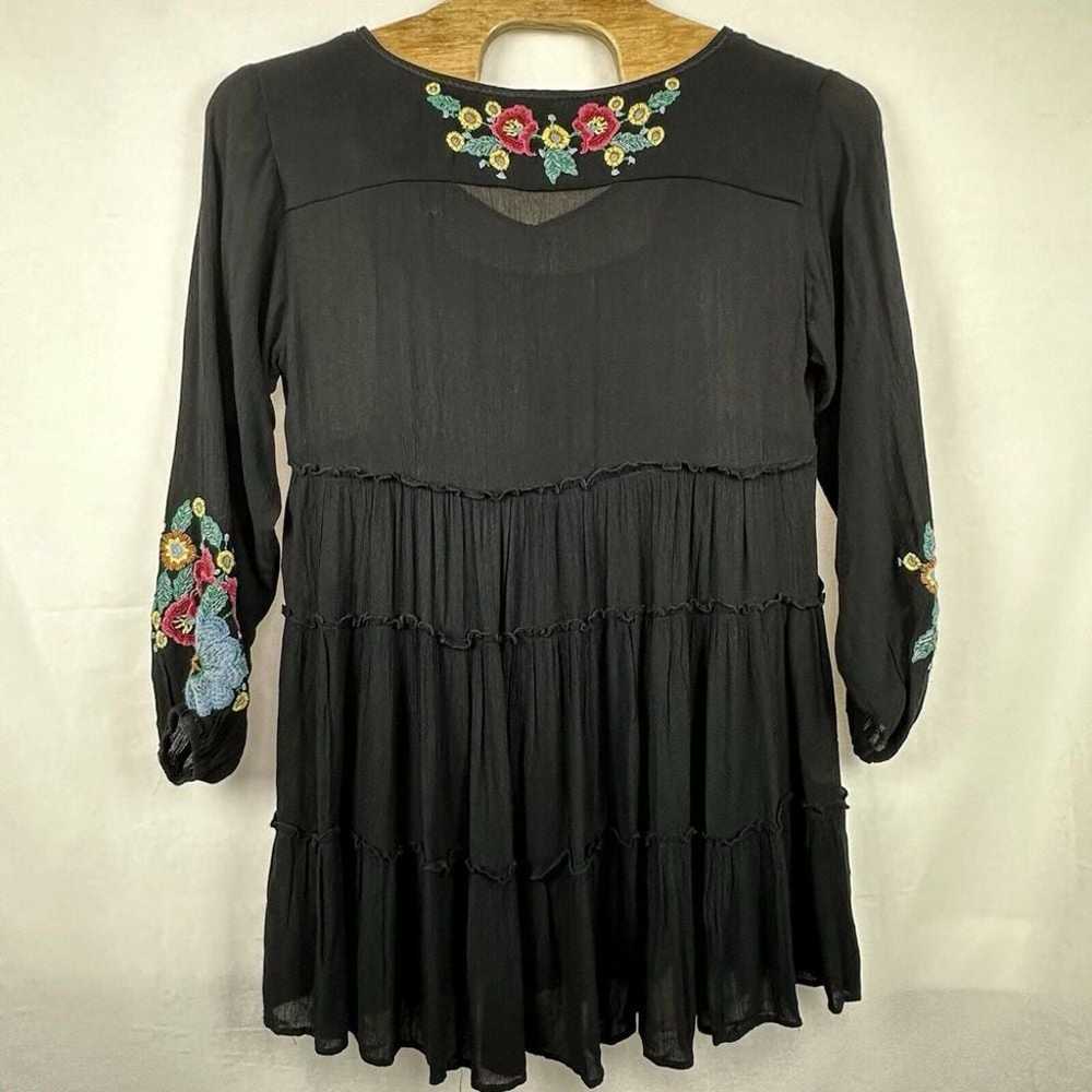 Free People Dress Medium Black Embroidery Boho Sp… - image 3