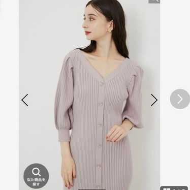 rienda 2WAY Puff Sleeve Rib Knit Tight Dress