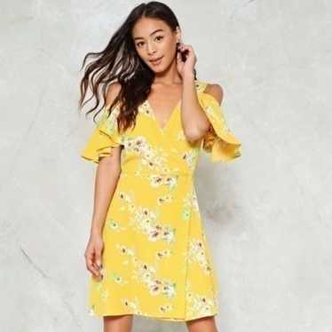 Nasty Gal Yellow Floral Cold Shoulder Dress