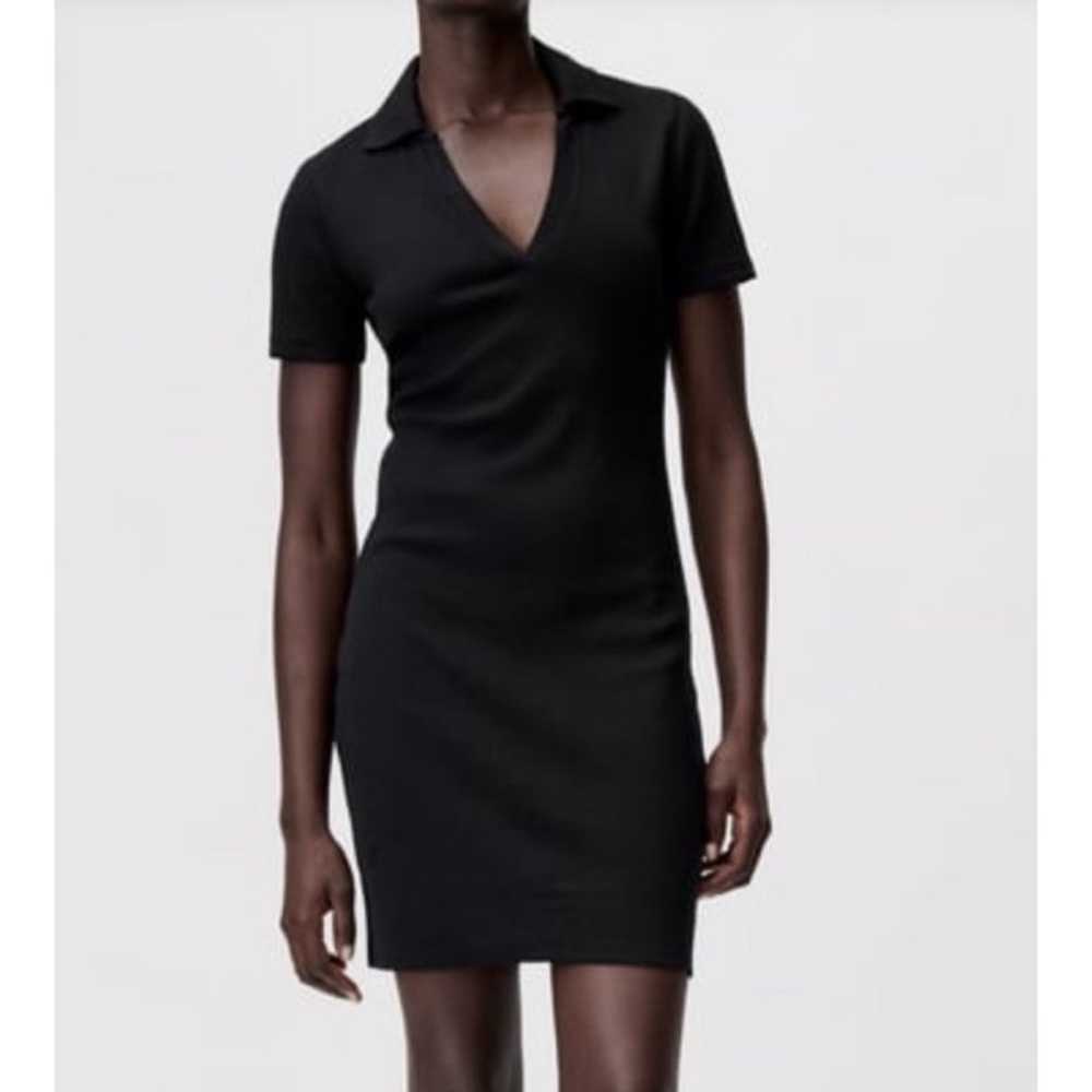 Zara Dress Womens Small Black Collared V Neck Str… - image 1