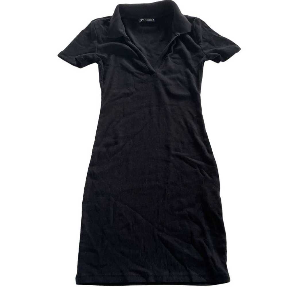 Zara Dress Womens Small Black Collared V Neck Str… - image 2