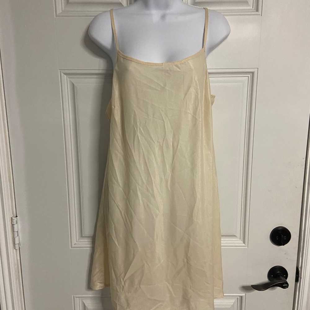 D1- VINTAGE Beige Sheer Night Slip Dress - image 1