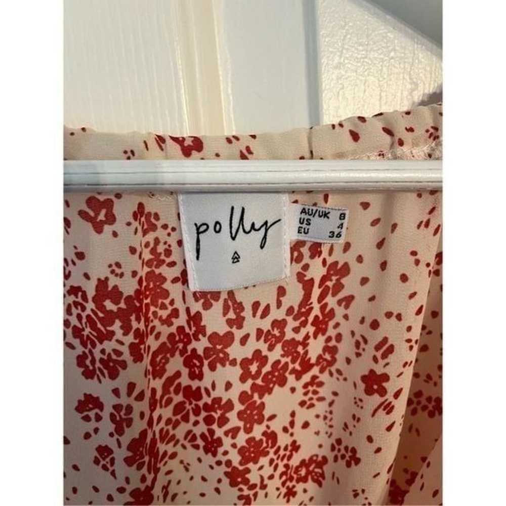 Princess Polly Cream & Red Floral Sheer V-Neck Wi… - image 3