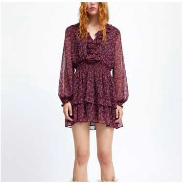 Zara Metallic Thread Floral Printed Long Sleeve M… - image 1