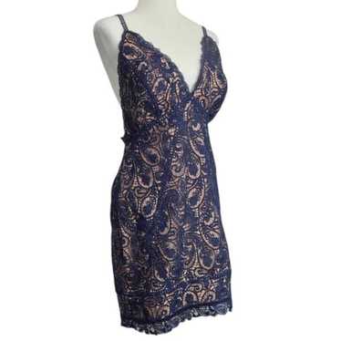 TJD Spaghetti Strap Lace Mini Dress in Blue medium