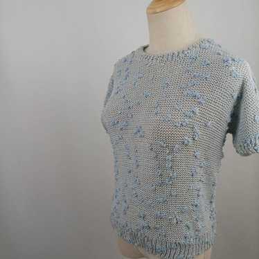 Ladies' Short Sleeve Knit Pullover Light Blue Han… - image 1