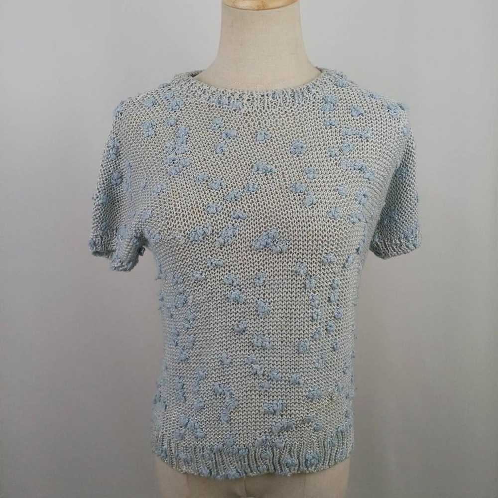 Ladies' Short Sleeve Knit Pullover Light Blue Han… - image 2