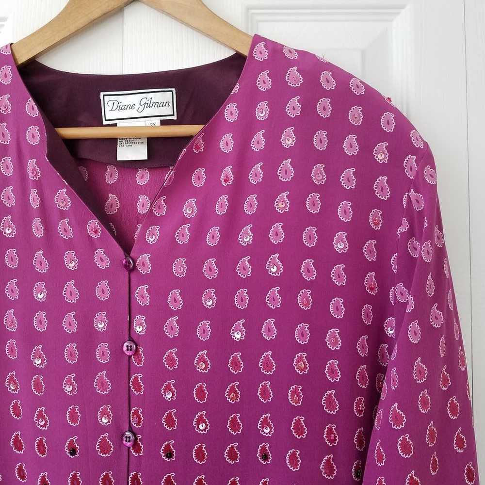 Diane Gilman Vintage Buttondown Blouse Sequins 10… - image 2