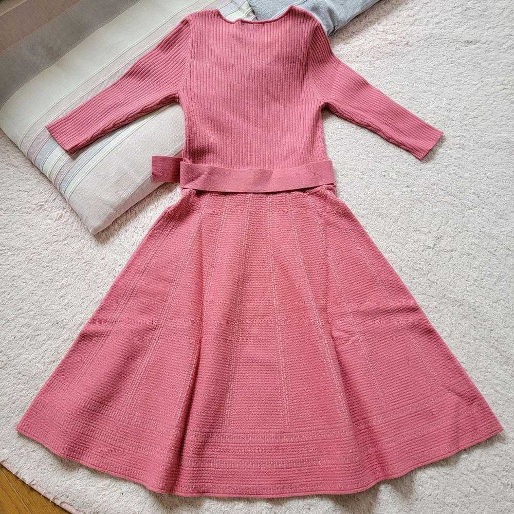 JUSGLITTY Belted Flared Knit Dress Pink Size 2 - image 4