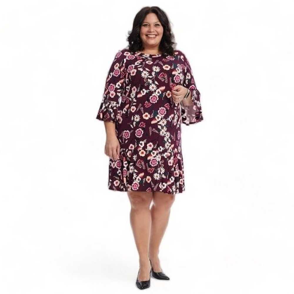 Eliza J Purple Pink Floral Print Bell Sleeve Drop… - image 1