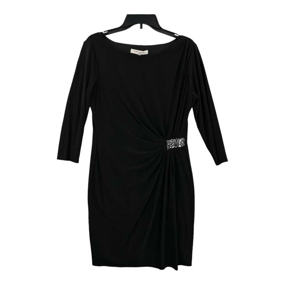 Evan-Picone Sheath Dress Black Ruched Rhinestone … - image 1