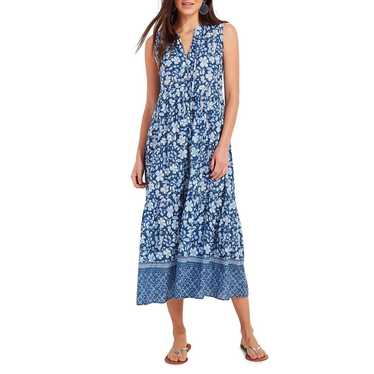 Vineyard Vines Dress Large Maxi Blue Floral Hibisc