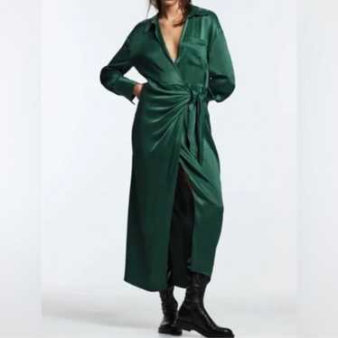 Zara Green Satin Effect Midi Dress