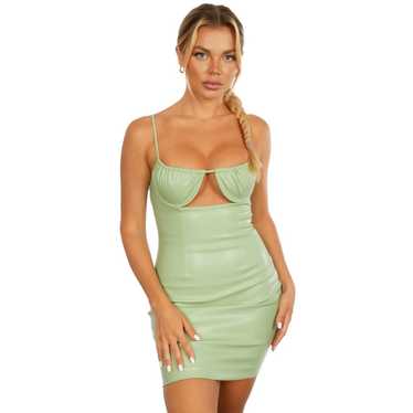 Tic Toc Green Faux Leather Keyhole Bodycon Mini Dr