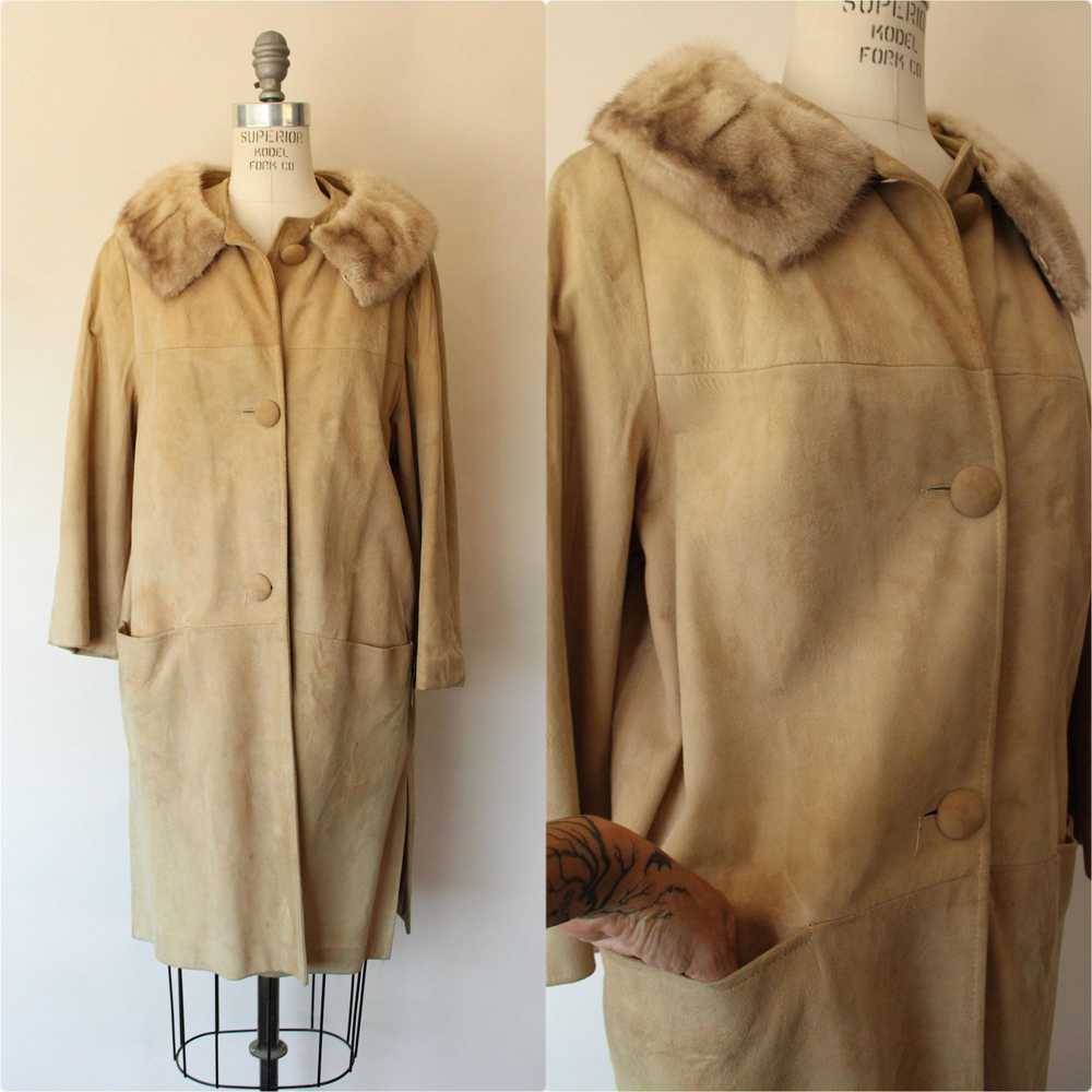 Vintage Vintage 1960s Coat, Beige Suede With Fur … - image 1