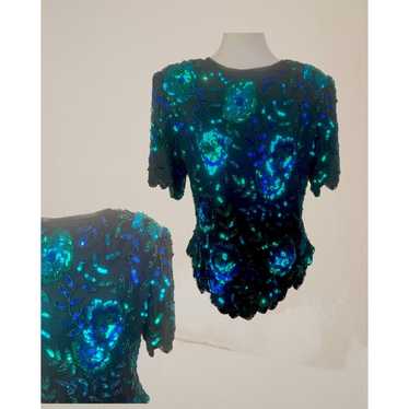 Vintage  80s Laurence Kazar New York Aqua Blue Se… - image 1