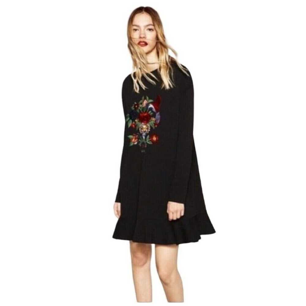 Zara Black Floral Embroidered Hummingbird Dress S… - image 2