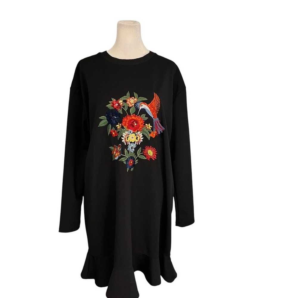 Zara Black Floral Embroidered Hummingbird Dress S… - image 3