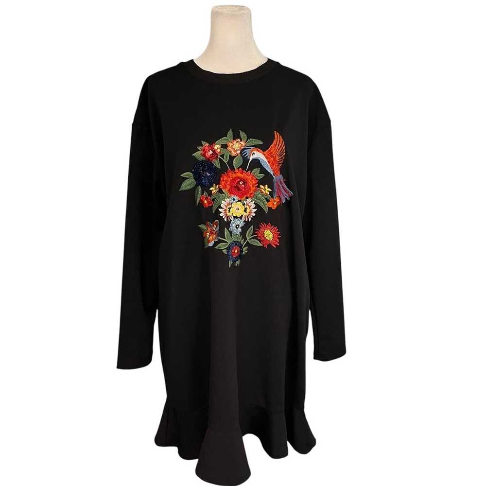 Zara Black Floral Embroidered Hummingbird Dress S… - image 4