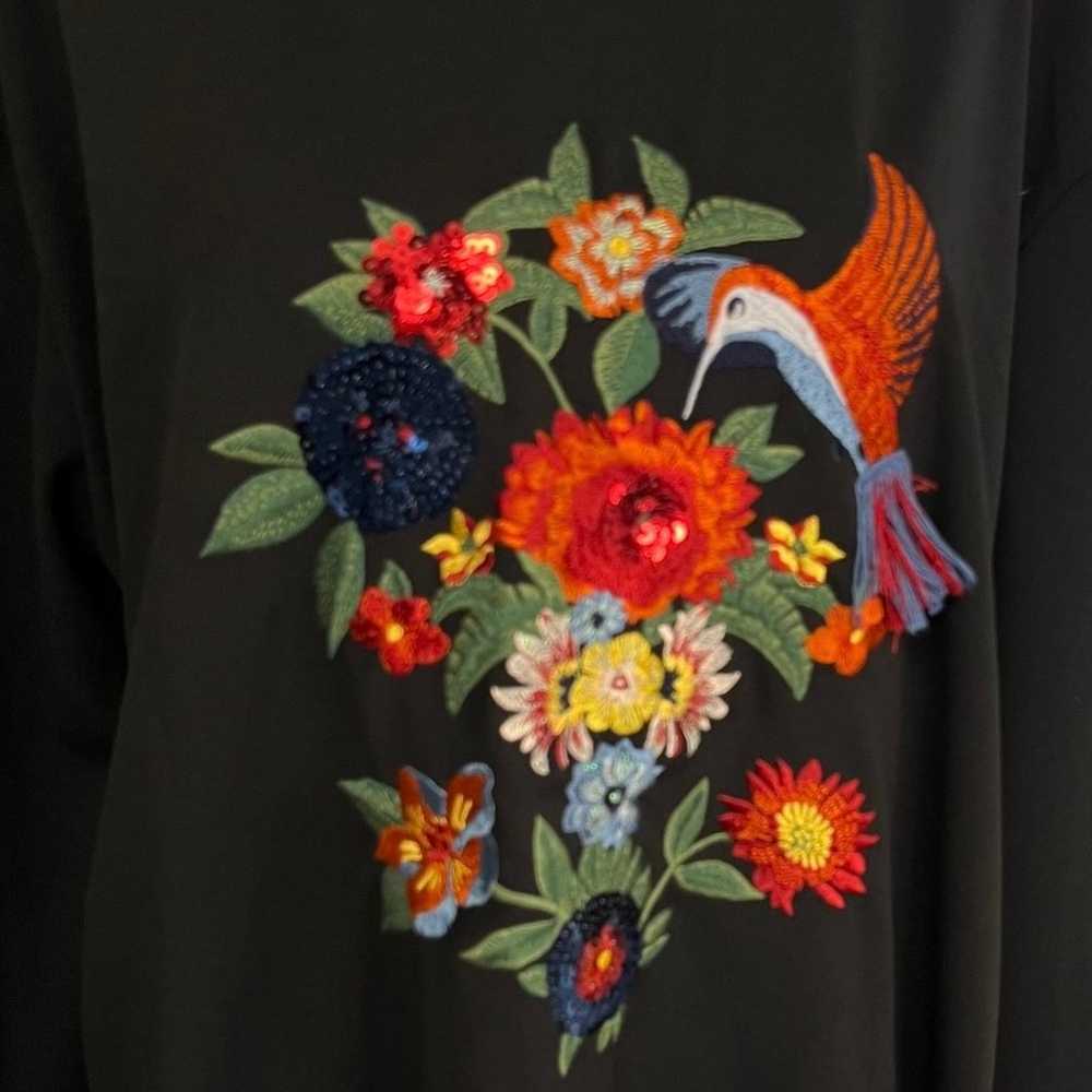 Zara Black Floral Embroidered Hummingbird Dress S… - image 5