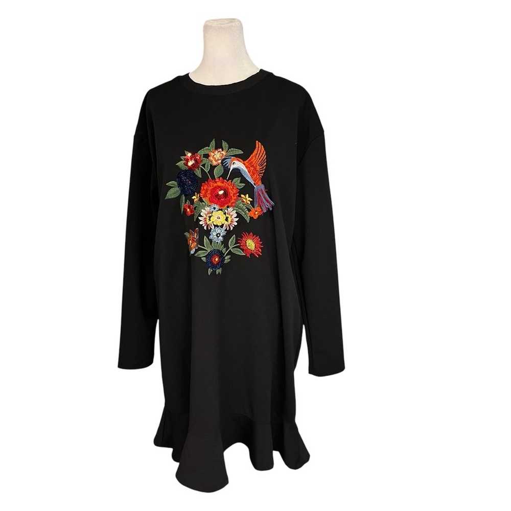 Zara Black Floral Embroidered Hummingbird Dress S… - image 6