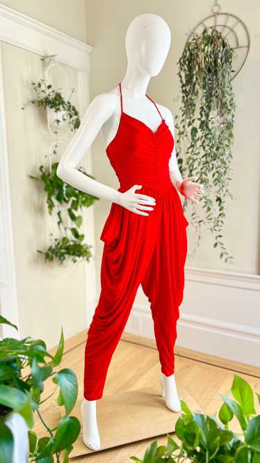 1980s NEW LEAF Red Jersey Jumpsuit | x-small/small