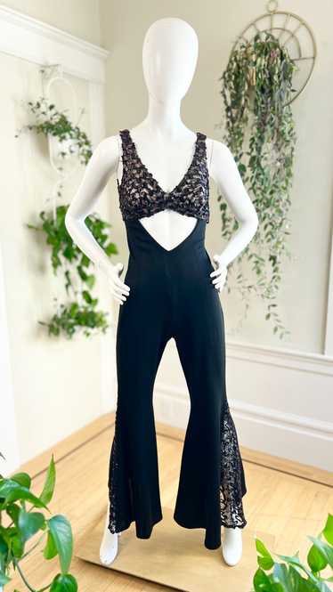 1970s Sequin Cutout Bell Bottom Jumpsuit | x-small