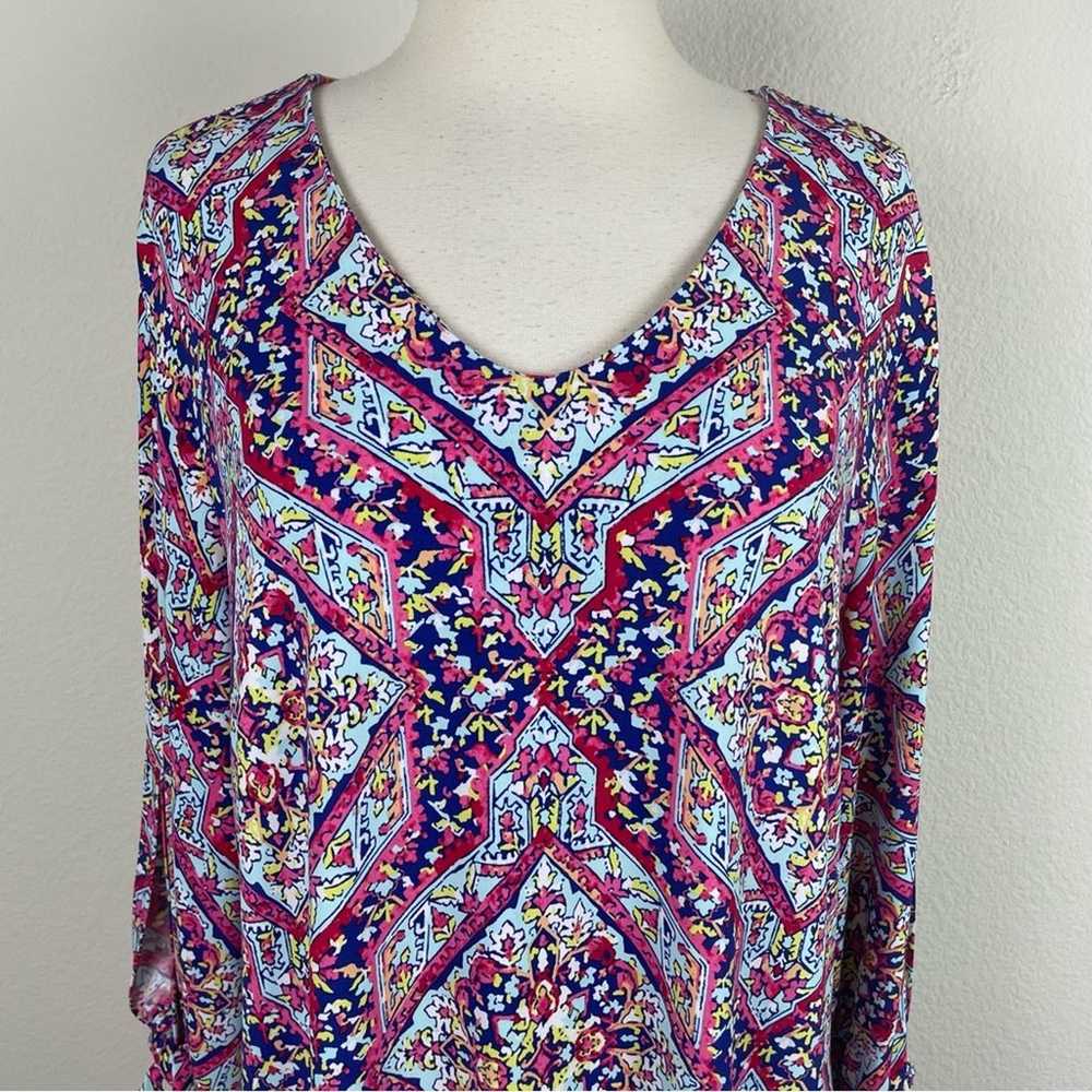 Chico's PInk Blue Multi Color Geometric Floral St… - image 2