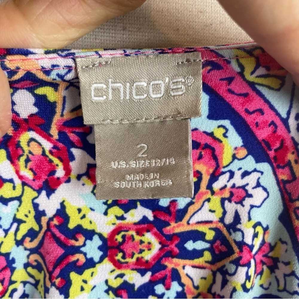 Chico's PInk Blue Multi Color Geometric Floral St… - image 7