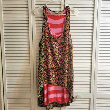 Josie Natori Floral Striped Tank Dress Size M Ecl… - image 1