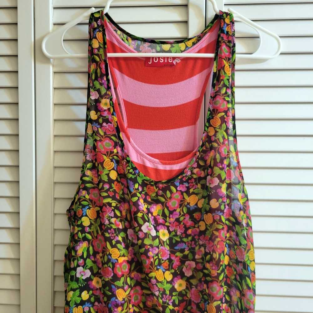 Josie Natori Floral Striped Tank Dress Size M Ecl… - image 2