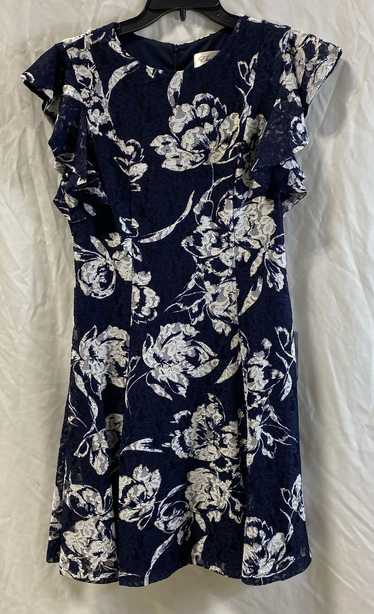 NWT Eliza J Womens Blue White Floral Lace Short Sl