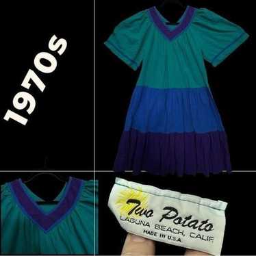 Vintage 70s Two Potato MuuMuu style bell  Dress m… - image 1