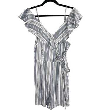 New Entro L Blue White Striped Cold Shoulder Ruffl